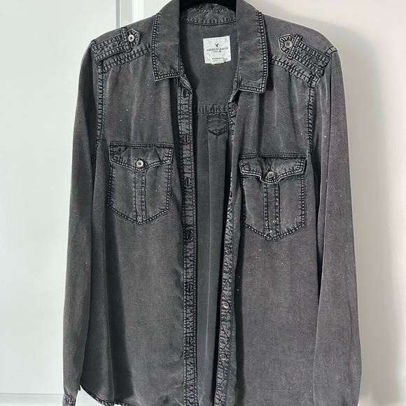 American Eagle Outfitters Gray Boyfriend Shirt - Picture 1 of 4